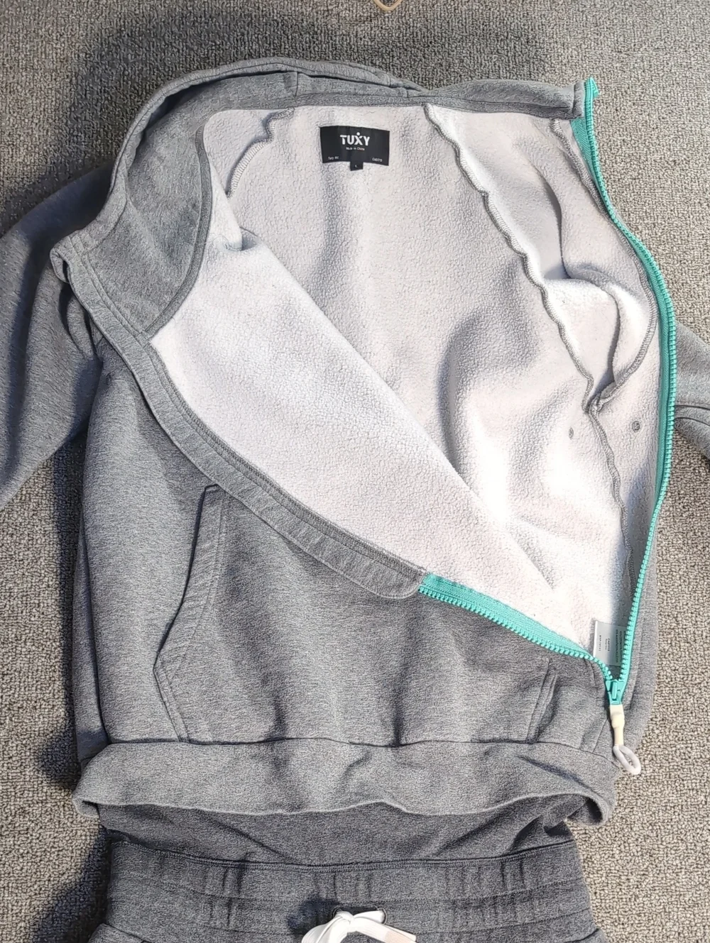 Tuxy Jumpsuit Hoodie One Piece Loungewear Onsie Women's Size L Two Tone Gray
